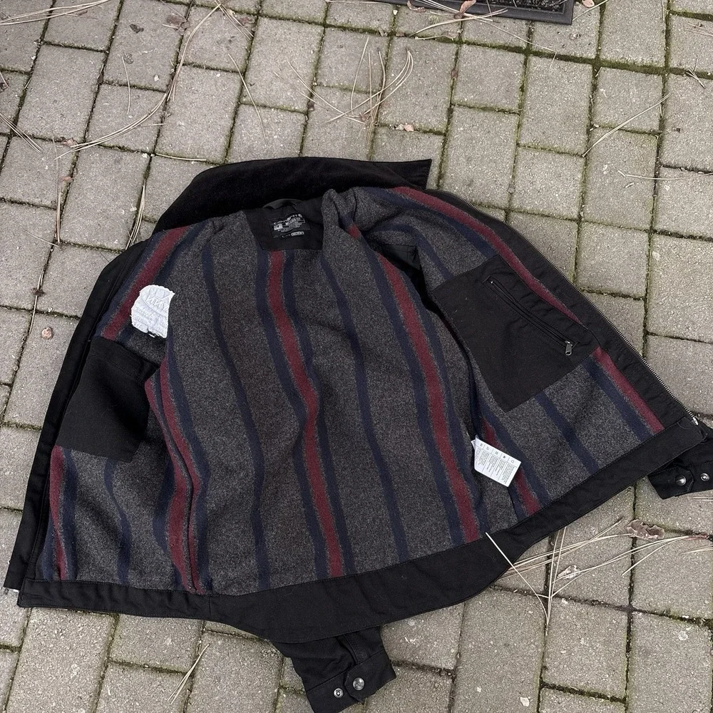 Carhartt BLK Black Blanket Lined Detroit Jacket Size Small Company Logo